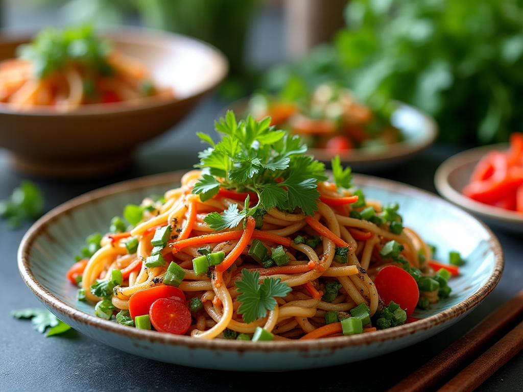 Beautiful plant-based Asian dishes showcasing fusion trends and ethnic cuisine variations
